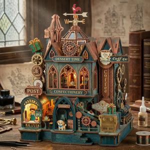 Wooden Dessert Time Music Box 3D Puzzle Mechanical Gear Toy