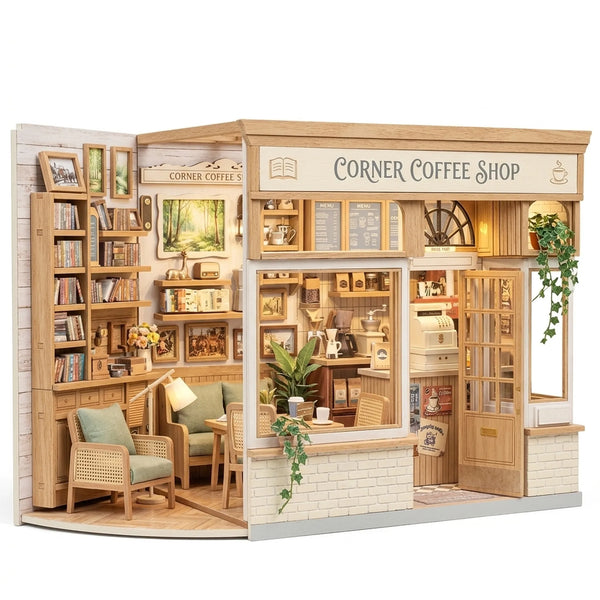 Wooden Corner Coffee Shop Miniature House Cafe Kit
