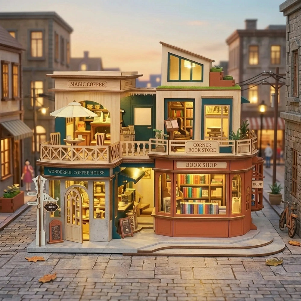 Wooden Letter Coffee Miniature House Cafe Model Kit