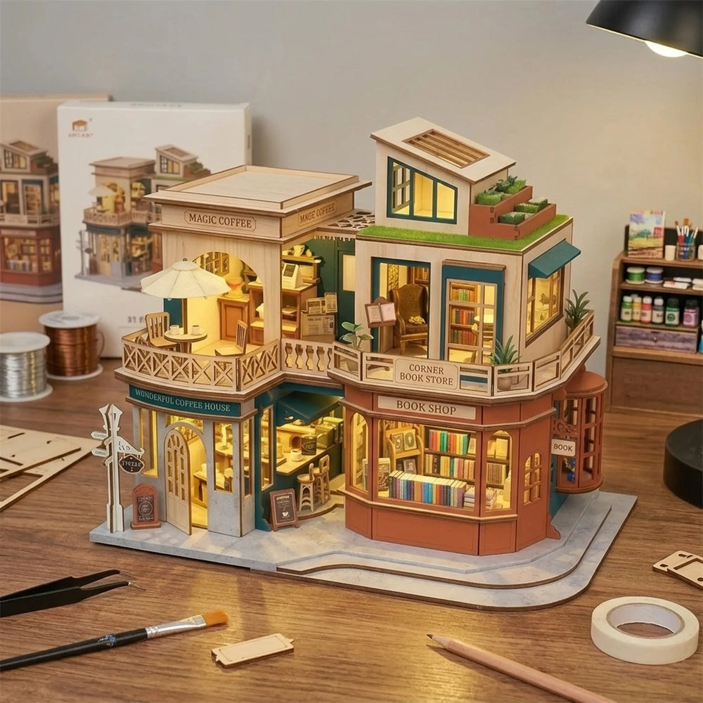 Wooden Letter Coffee Miniature House Cafe Model Kit