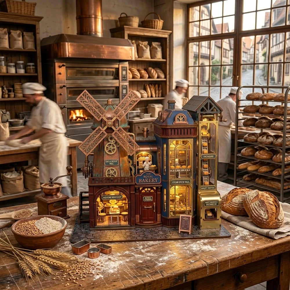 Wooden Bread Factory Miniature House Bakery Model Assembly Kit