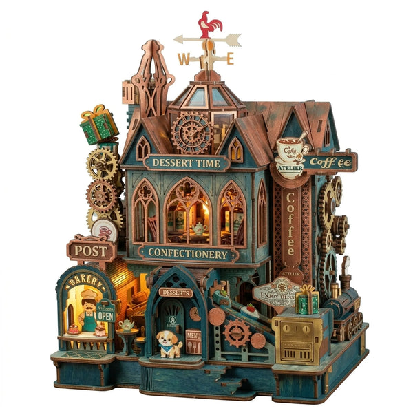 Wooden Dessert Time Music Box 3D Puzzle Mechanical Gear Toy
