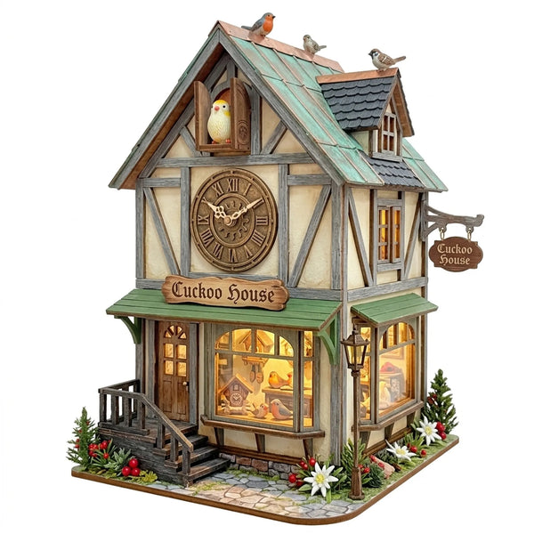 Wooden Cuckoo Cottage Clock 3D Puzzle Mechanical Home Decor