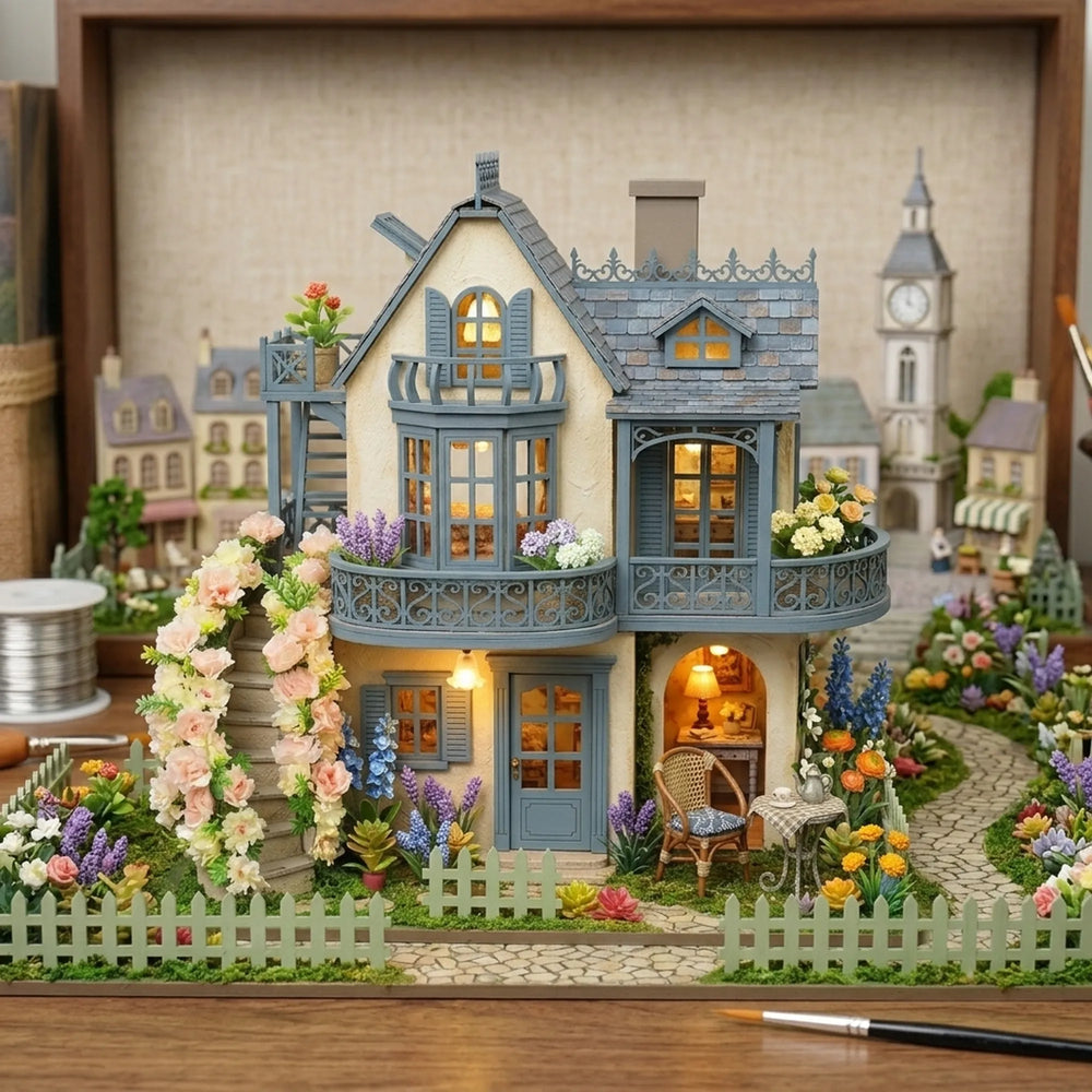 Wooden Fairy Garden Miniature House Artisan Floral Kit