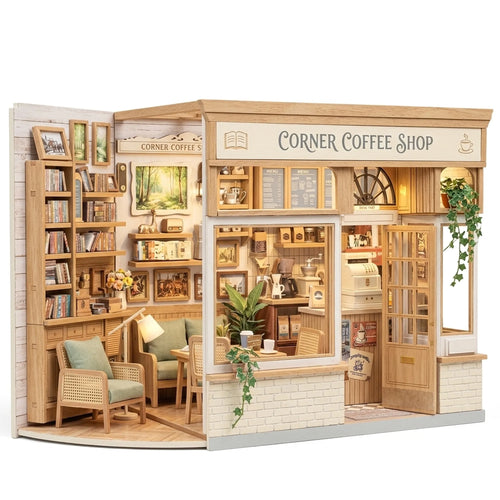 Wooden Corner Coffee Shop Miniature House Cafe Kit