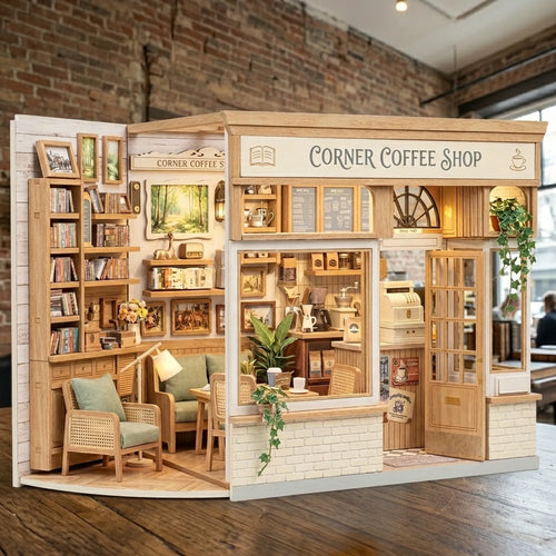 Wooden Corner Coffee Shop Miniature House Cafe Kit