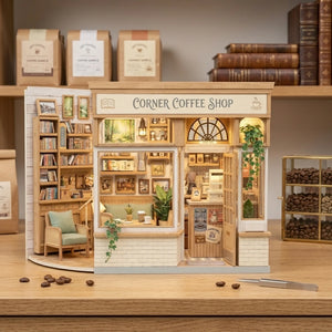 Wooden Corner Coffee Shop Miniature House Cafe Kit