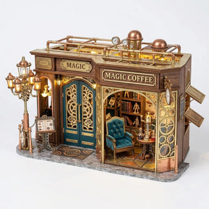 Wooden Retro Coffee Shop Miniature House Artisan Model Kit
