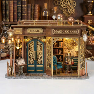 Wooden Retro Coffee Shop Miniature House Artisan Model Kit