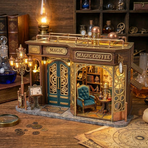 Wooden Retro Coffee Shop Miniature House Artisan Model Kit