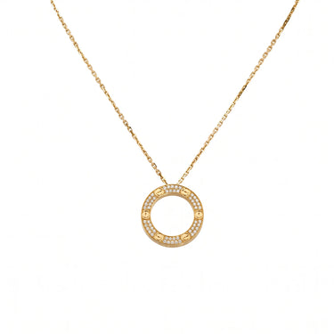 Love Paved Circle Pendant Necklace