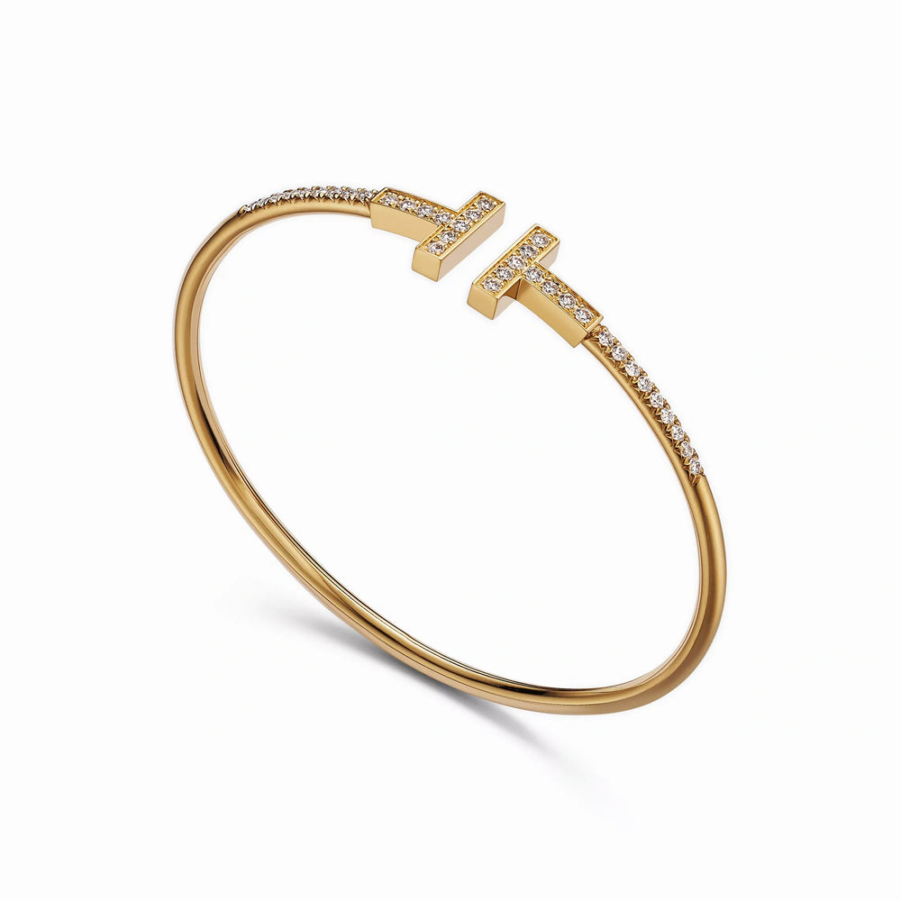 T Pave Wire Brilliance Bangle Bracelet
