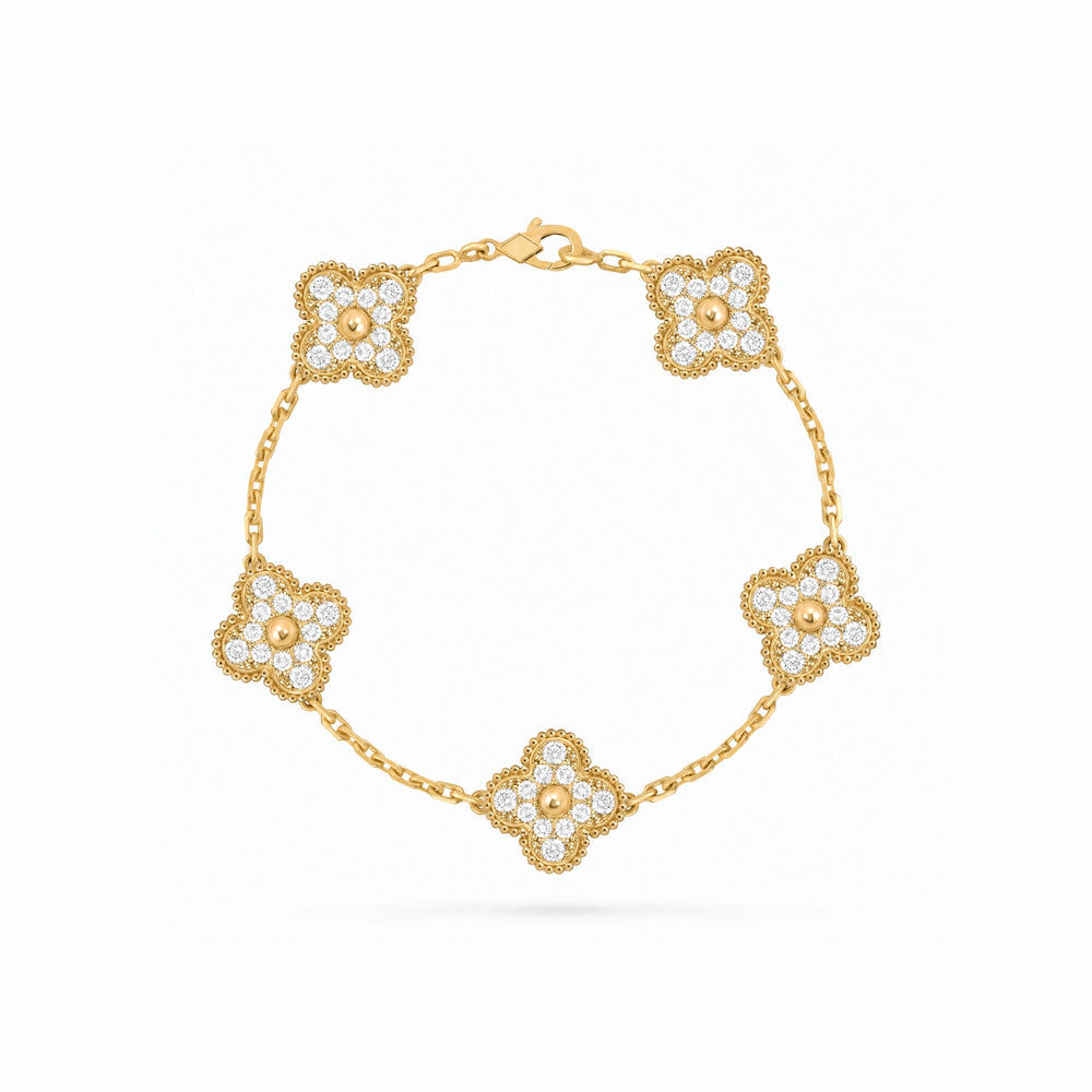 Vintage Alhambra 5 Motif Pave Elegance Bracelet