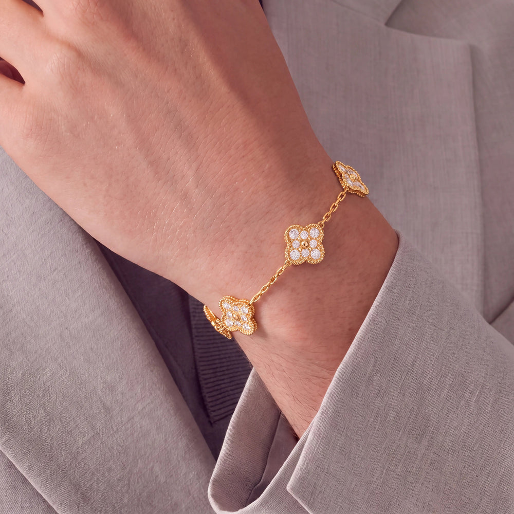 Vintage Alhambra 5 Motif Pave Elegance Bracelet